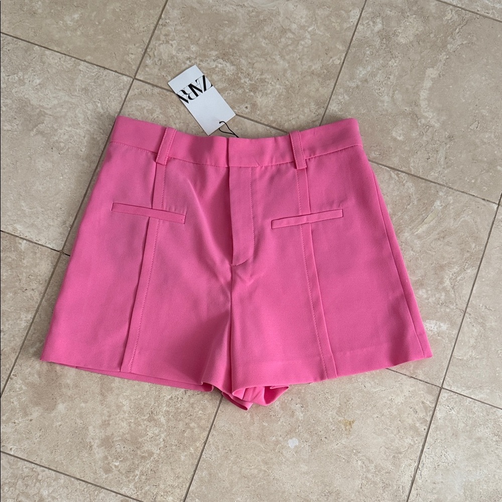 Zara Bright Pink High-Waist Tailored Women's Shorts